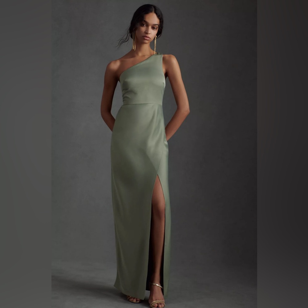 BHLDN Green One-Shoulder Dress